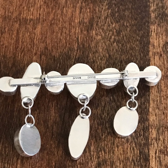 Nakai Signed Sterling Silver Navajo Gem Brooch - Picture 3 of 6